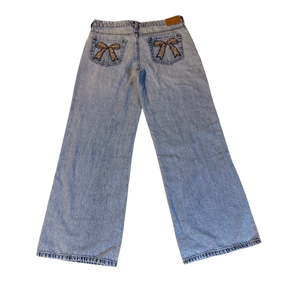 Aeropostale WideLeg Baggy Jeans Light wash SZ 8 Y2K Bow Pocket Leopard Coquette
